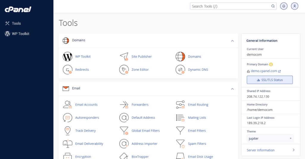 Image of cPanel control panel