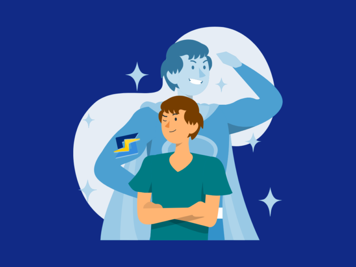 Image of person standing in front of LiteSpeed Web Server superhero