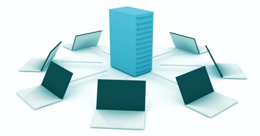 Image of multiple computers all connected to one server