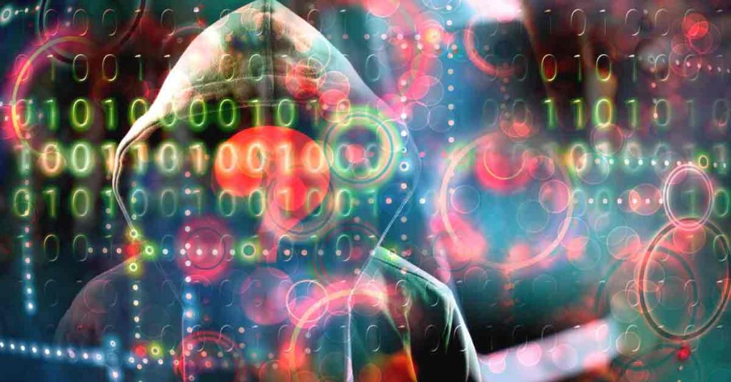 Black hat hacker implementing DDoS attack on server