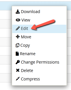 Edit the htaccess file