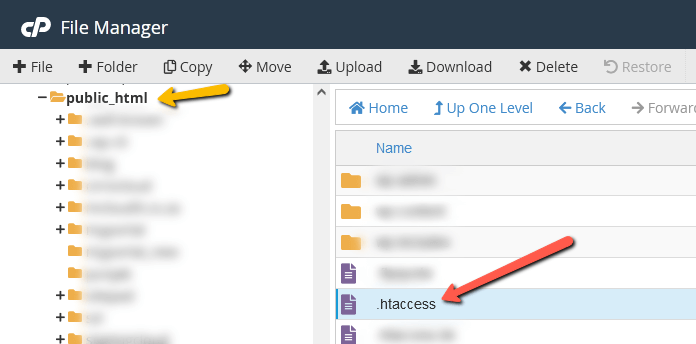Select the htaccess file