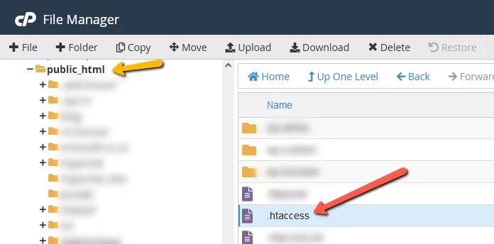 Select the htaccess file
