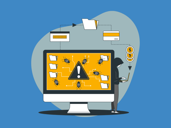 Image of cyber attacker using different malware types to access information